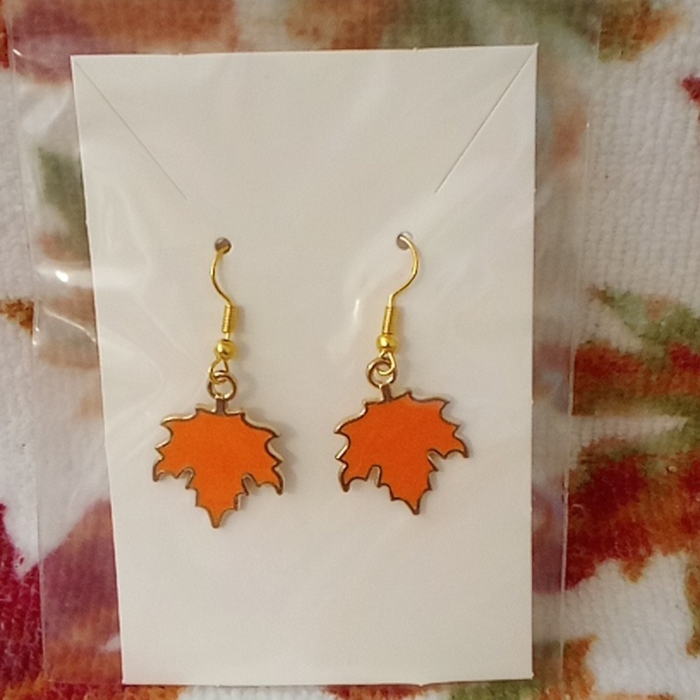 Orange Leaf Earrings 🍁